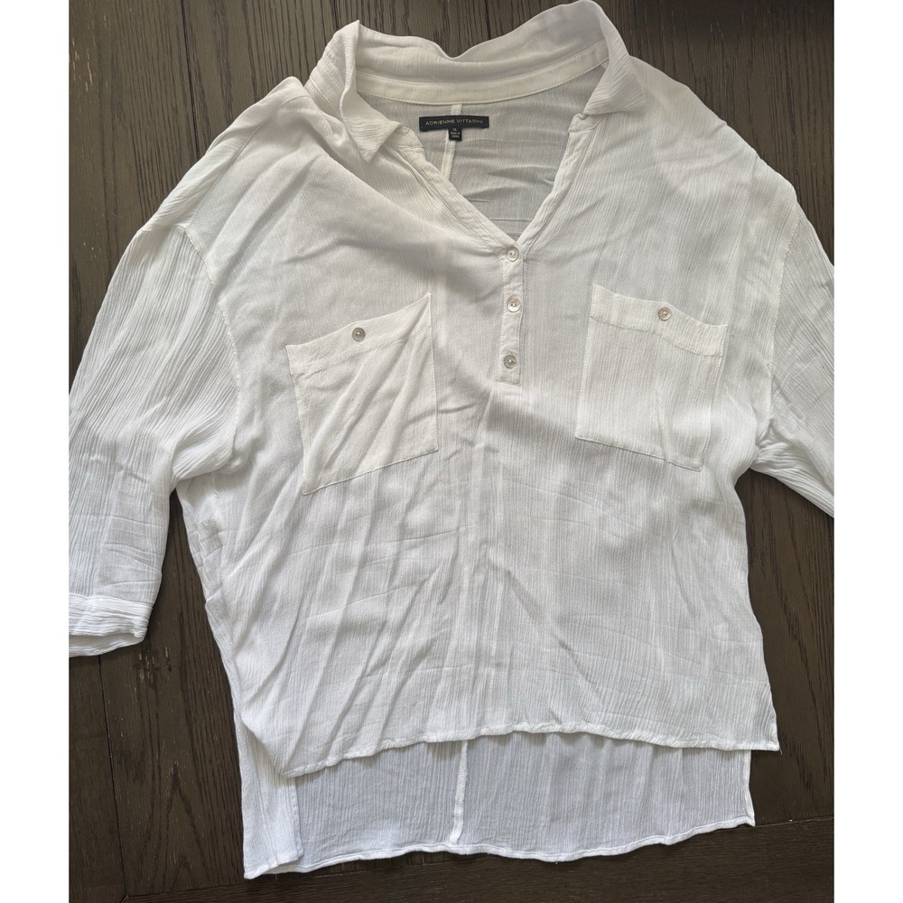 Adrienne Vittadini 3/4 Sleeve V Neck Pullover Top White Womens Size XL